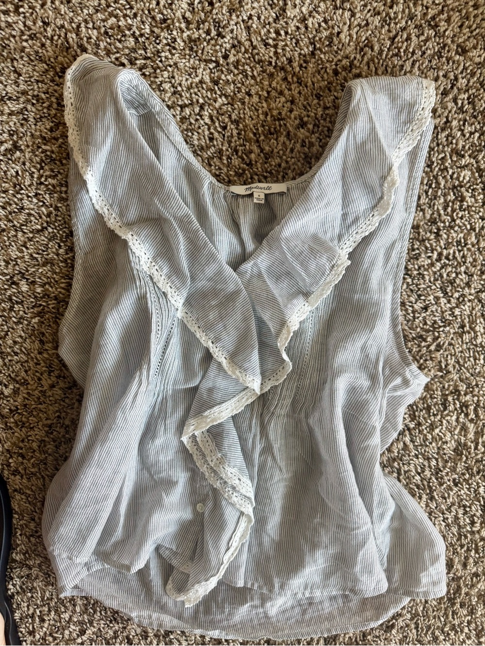 Madewell the Blaire sleeveless top 100% cotton (blue white micro stripe) NWOT